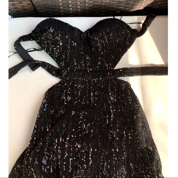 Black Strapless Sequin Cut Out Evening Long Dress - Picture 8 of 9